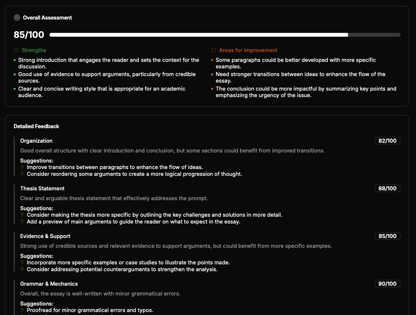 Analyze and get feedback on your essay