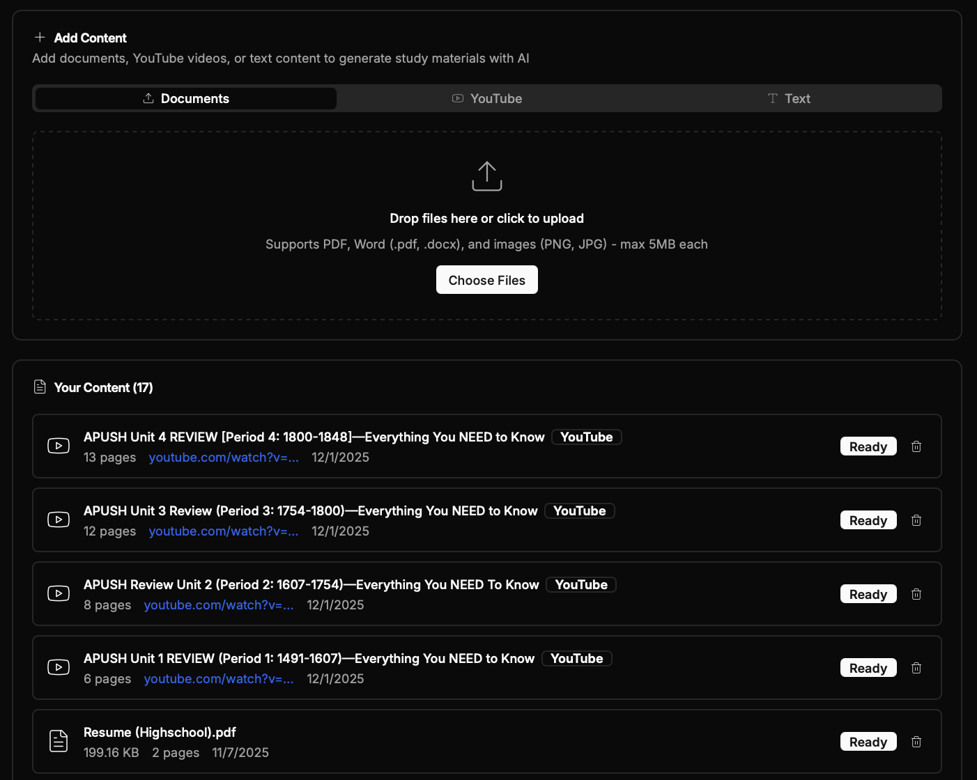 Upload & organize sources