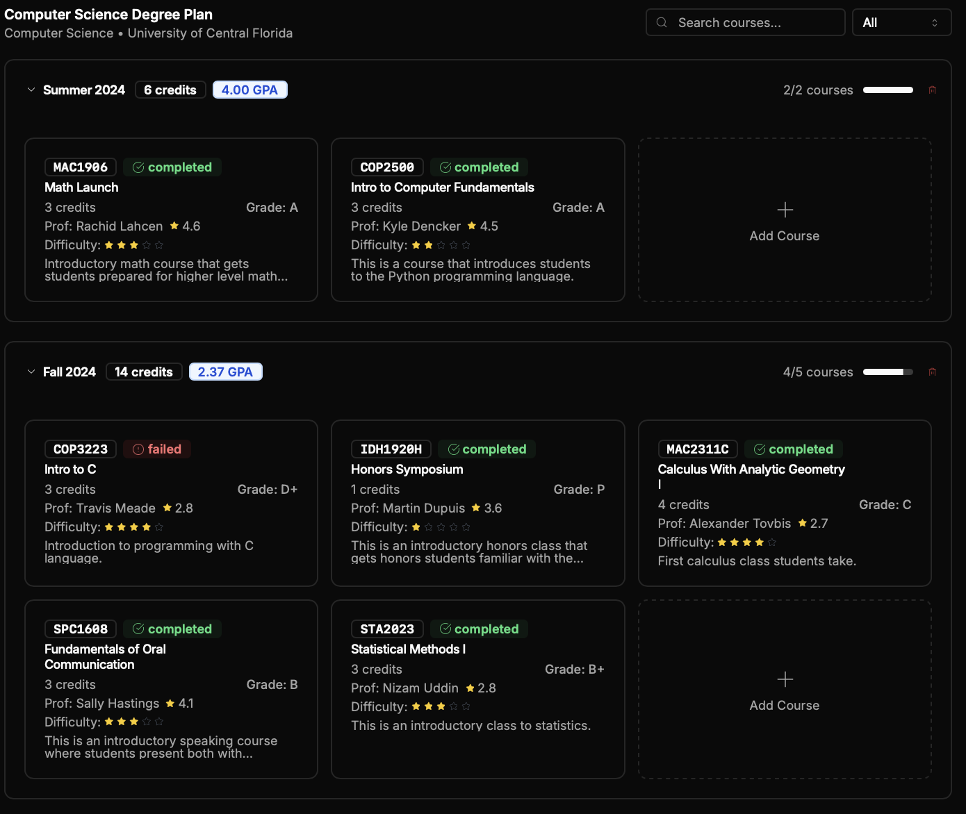 Plan your classes by semester